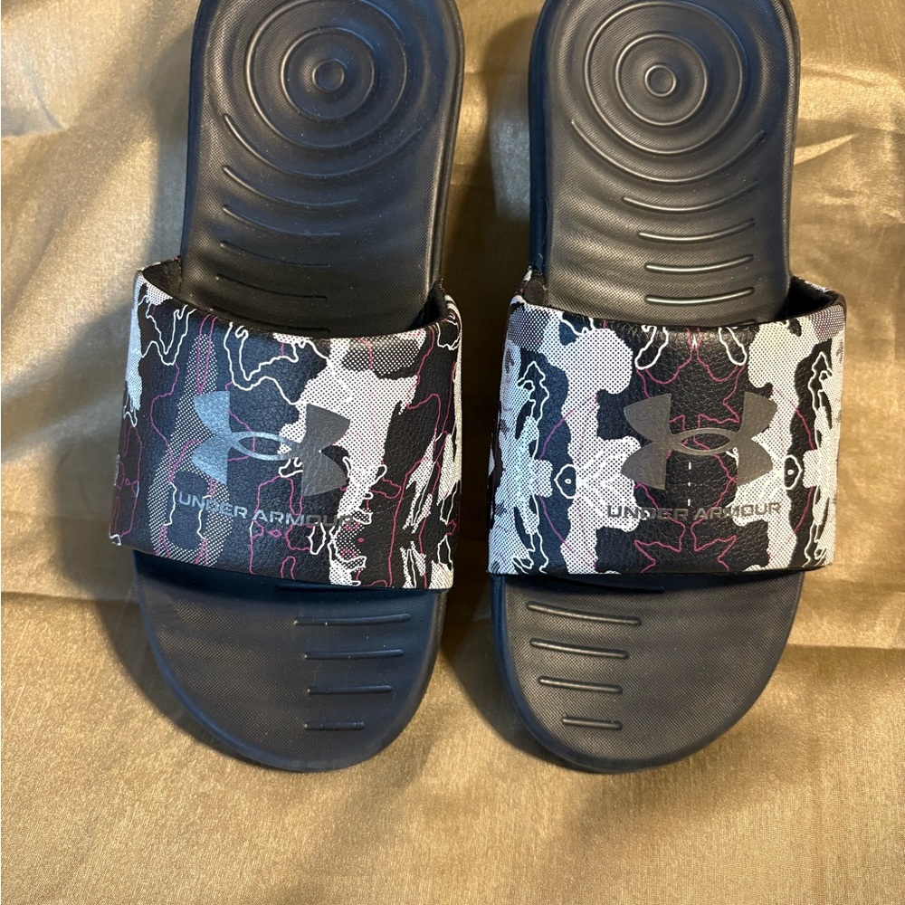 Under Armour Black and Gray Slide Sandals